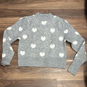 Lush Gray and Cream Heart Sweater